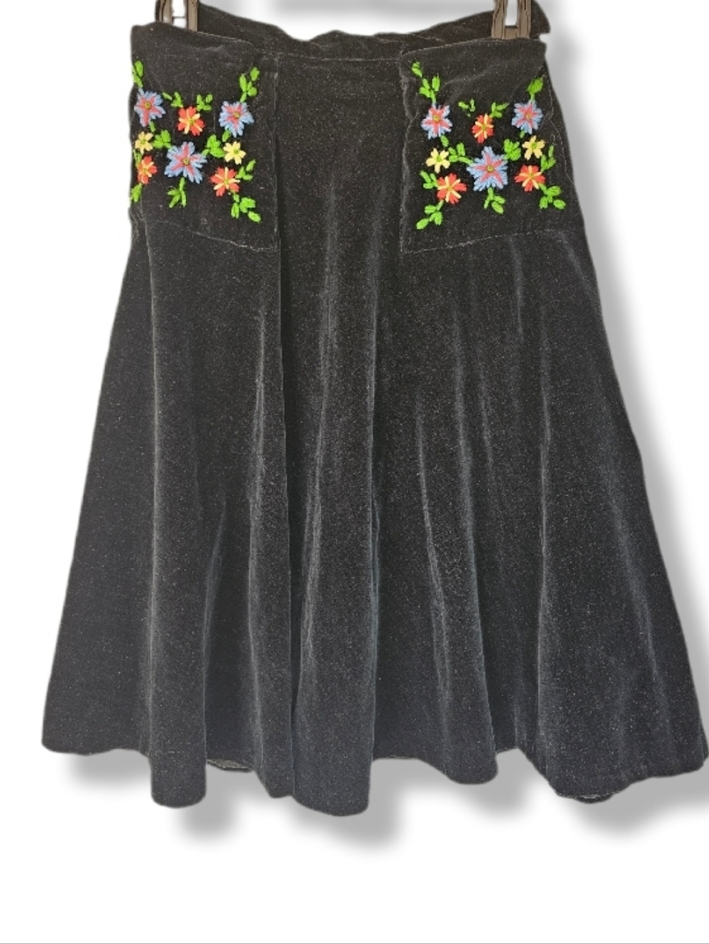 Needlepoint Floral Velvet Midi Knee Length A Line Skirt Cottagecore Homemade